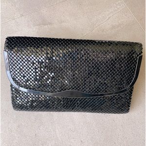 Black Sequin clutch bag w/attached chain for holiday season date. Nice size bag!